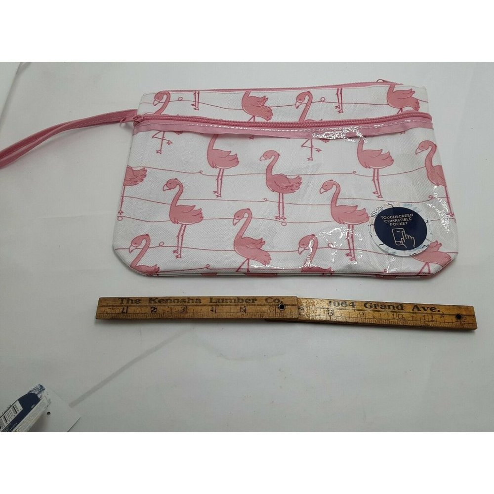 Flamingo Bikini Bag Wet Dry Bag Zippered Swim Sack Wristlet Touchscreen Pocket - Picture 6 of 6